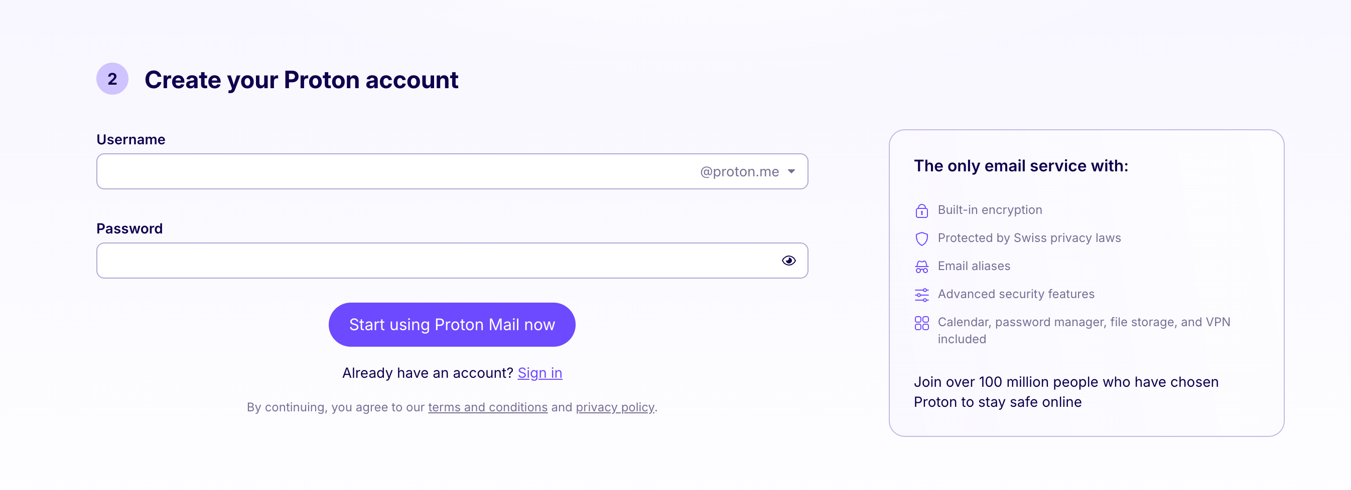 ایجاد حساب Proton Mail