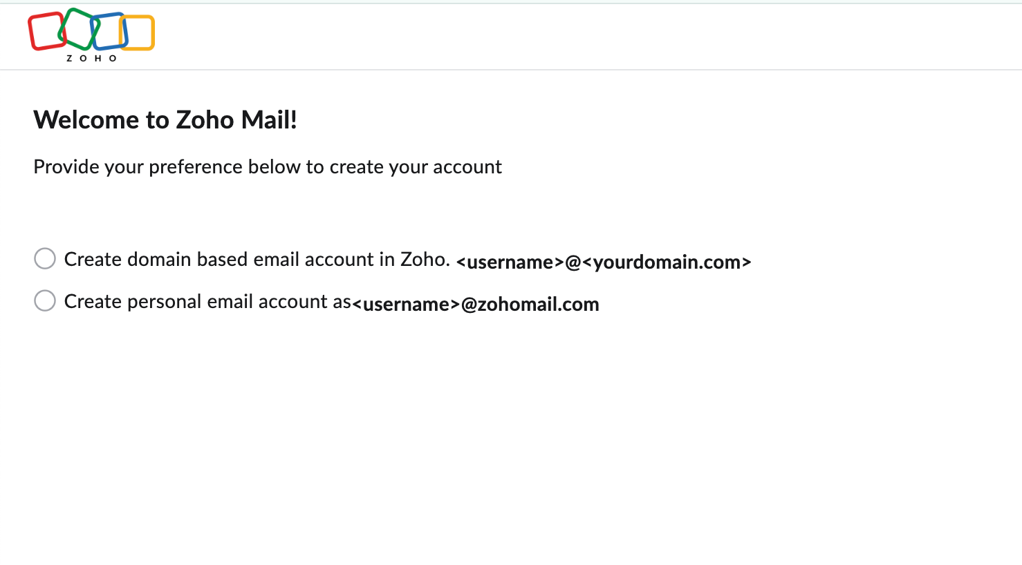 ایجاد حساب در Zoho Mail