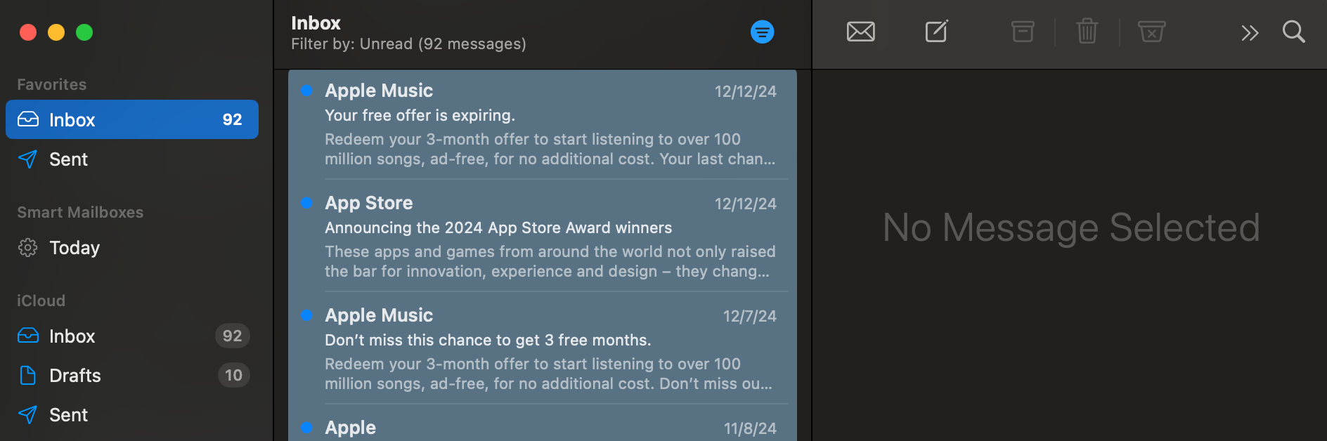 صندوق ورودی Apple Mail