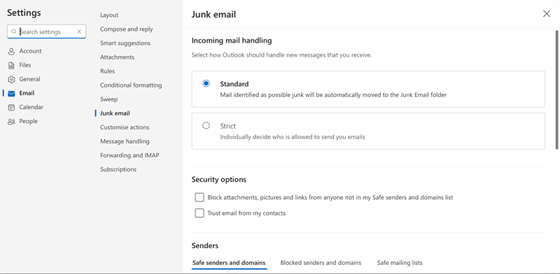 کنترل‌کنندهٔ افرادی که می‌توانند برایم پیام بفرستند در برنامه Outlook