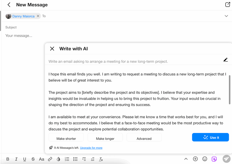 تولید ایمیل با AI در برنامه Spike