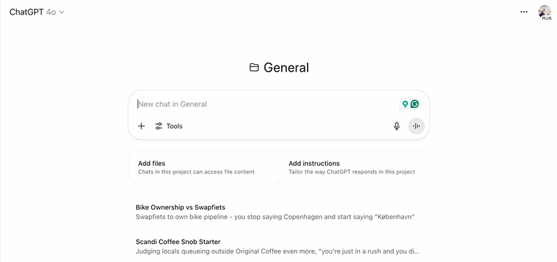 یک پروژه در برنامه ChatGPT برای بحث‌های عمومی