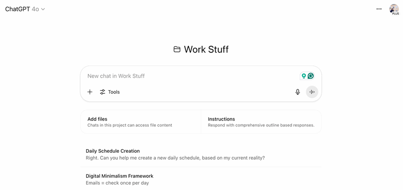 بحث درباره پروژه‌های کاری در برنامه ChatGPT