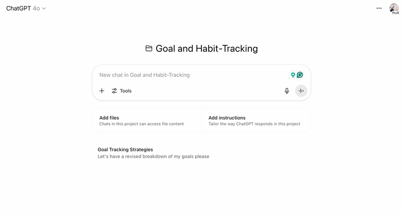 پیگیری اهداف و عادات در یک پروژه ChatGPT