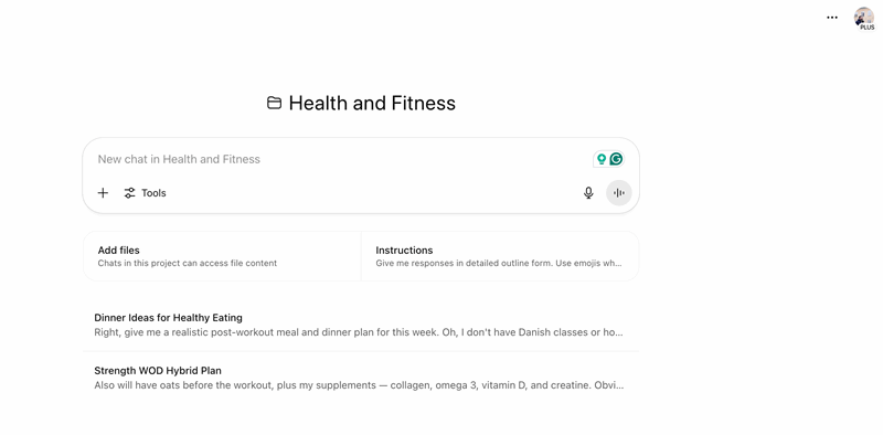 یک پروژه سلامتی و تناسب اندام در برنامه ChatGPT