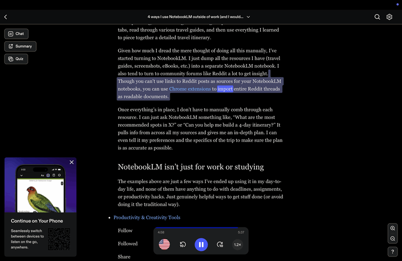 Speechify که مقاله را بصدا بلند می‌خواند