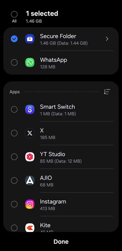 تصویر صفحهٔ برنامه Smart Switch