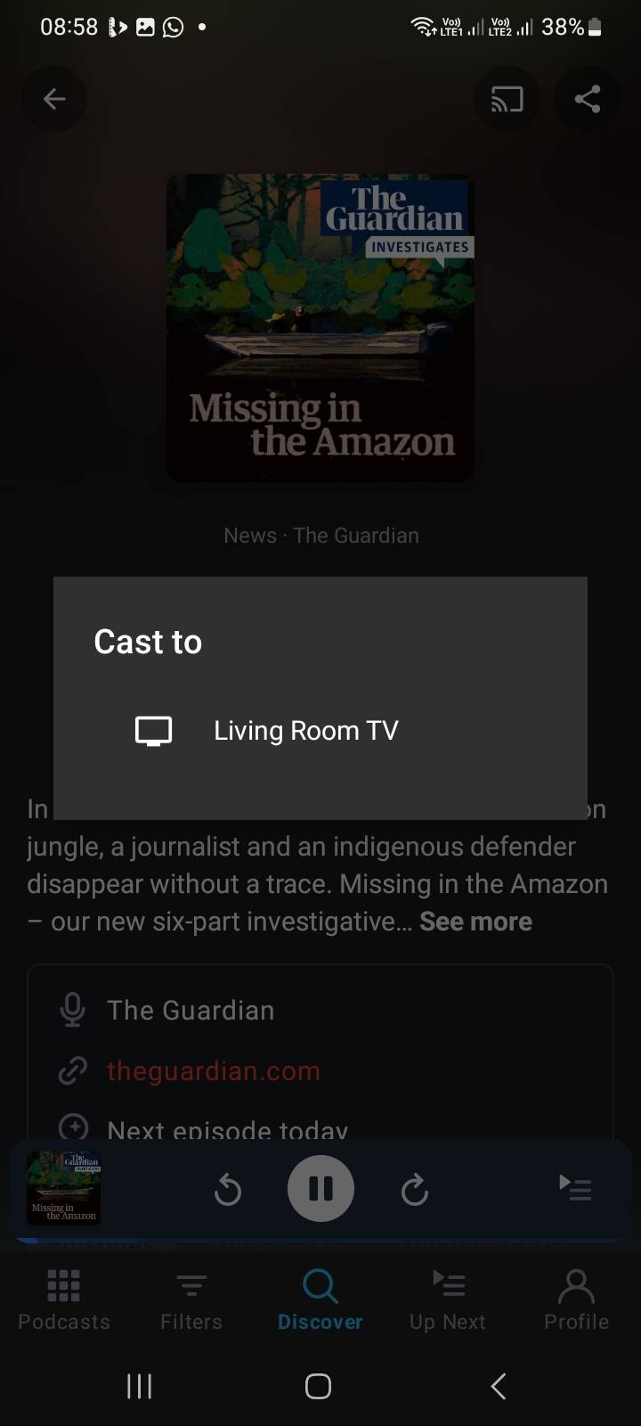 انتخاب دستگاه برای پخش در Pocket Casts