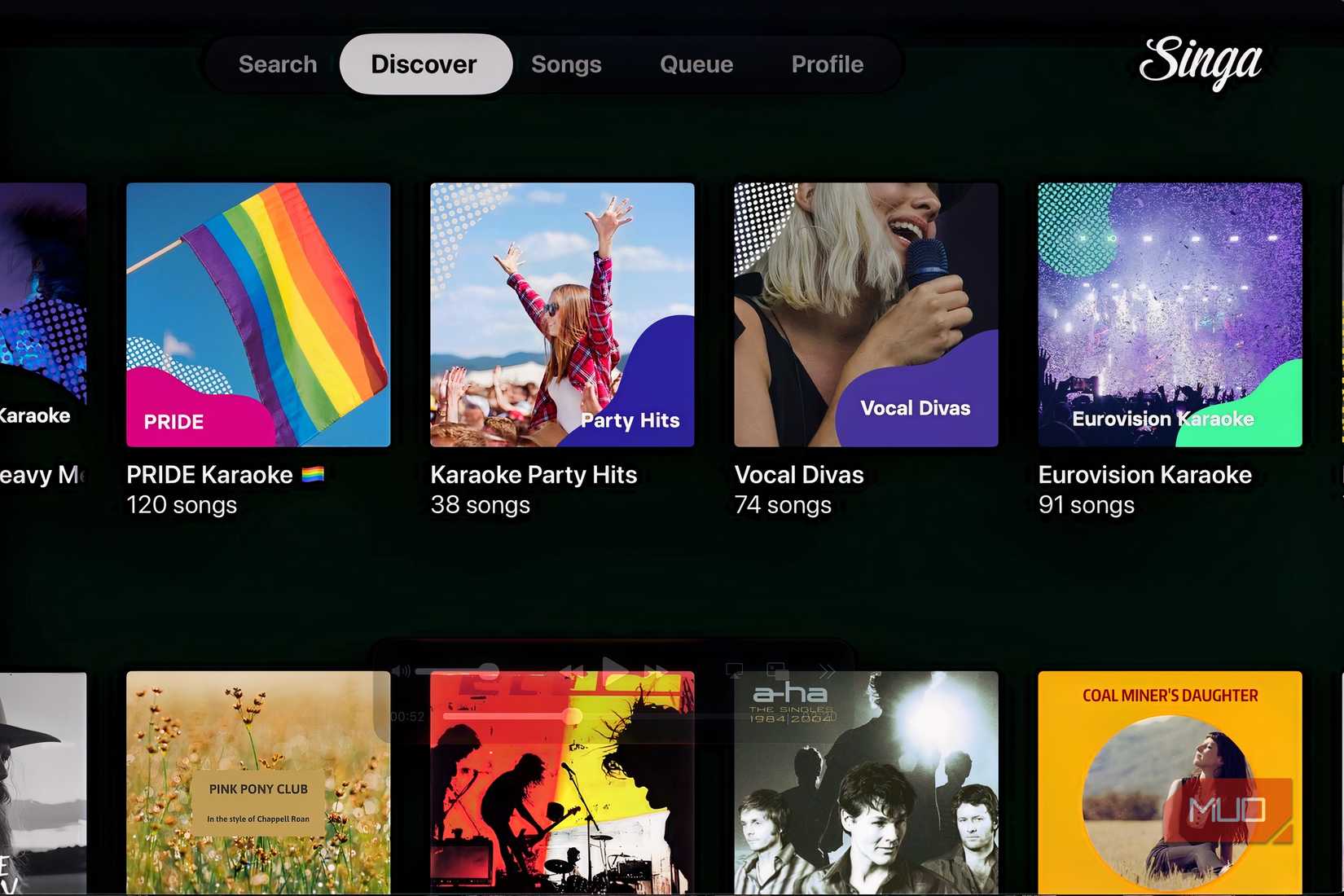 تصویری از برنامه Singa در Apple TV.