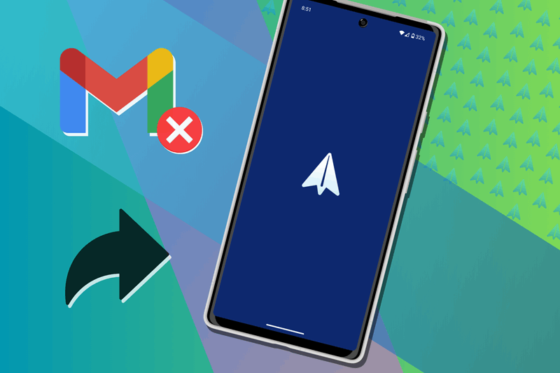 یک تلفن که برنامه Spark Mail را بارگذاری می‌کند و لوگوی Gmail با یک صلیب روی آن