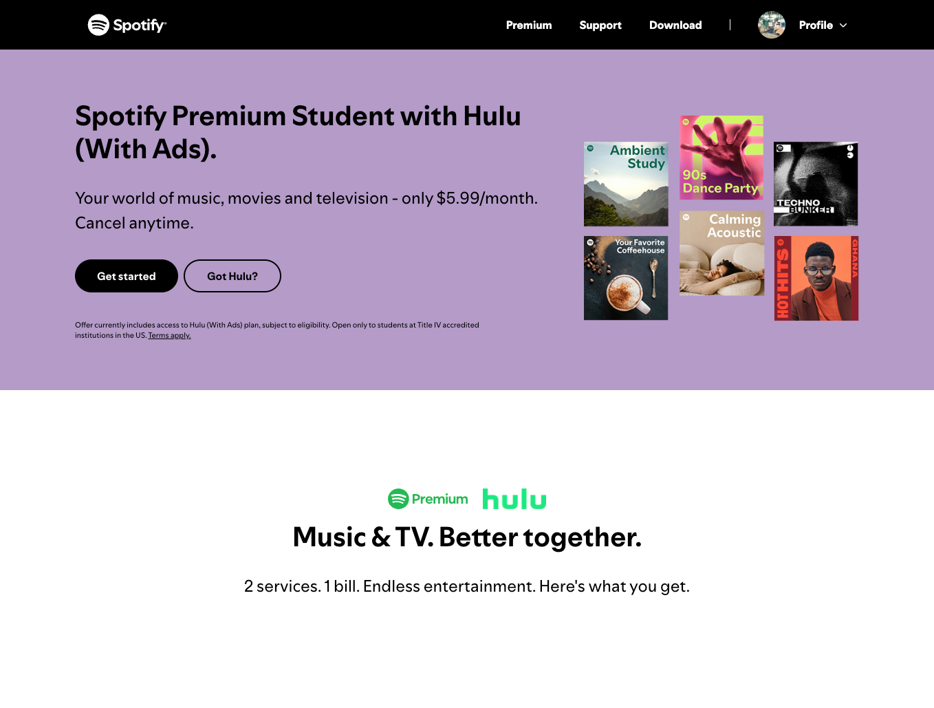 صفحه Spotify Premium دانشجویی