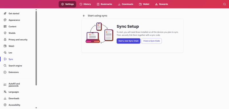 شروع یک زنجیرهٔ همگام‌سازی جدید در Brave