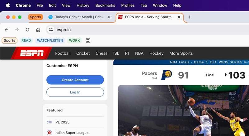 گروه‌های تب Chrome در منوی نشانک‌ها در مک.