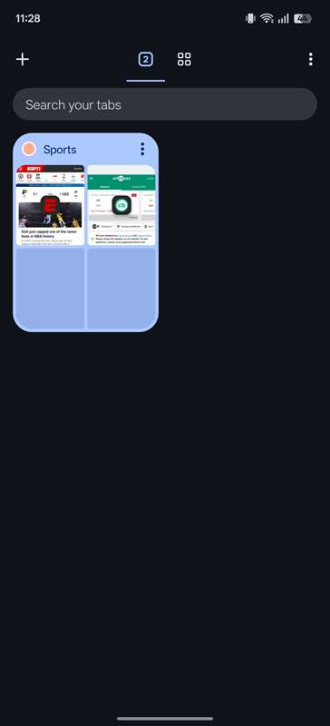 گروه تب جدید ایجاد شده در Chrome بر روی اندروید.