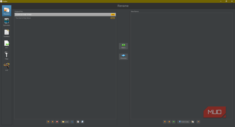 منوی تغییر نام در FileBot ، شامل لیستی از فیلم ها است.