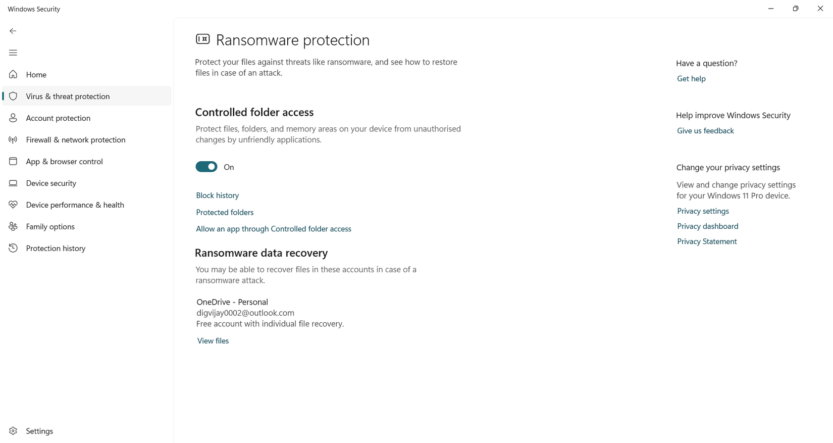 فعالسازی دسترسی کنترلشده به پوشهها