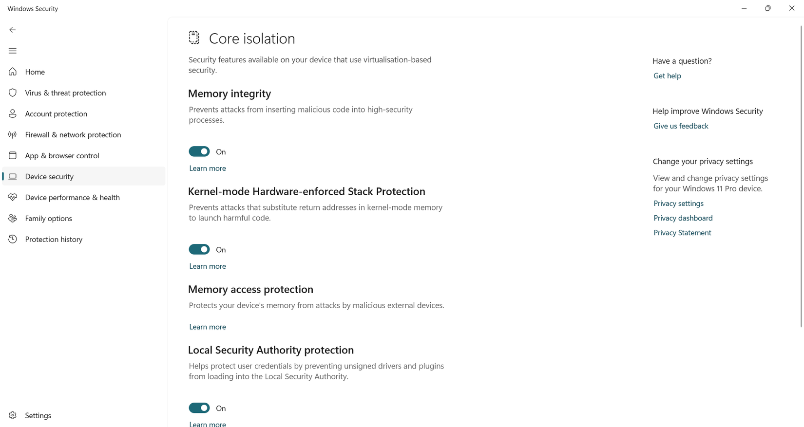 فعالسازی یکپارچگی حافظه در ویندوز سکیوریتی