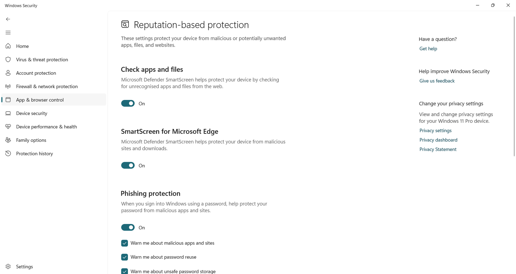 تنظیمات محافظت مبتنی بر اعتبار در ویندوز سکیوریتی