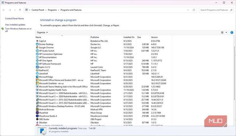 حذف برنامه ها در ویندوز 11