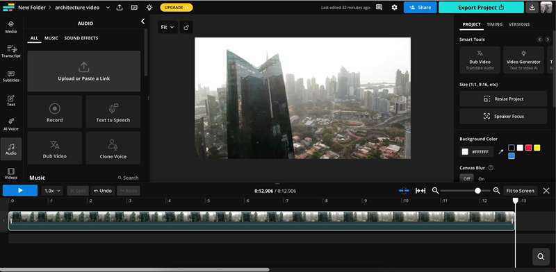 بارگذاری صدا به یک ویدیو در برنامه Kapwing