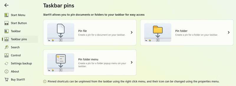 استفاده از ویژگی پین کردن تسکبار در برنامه Start11