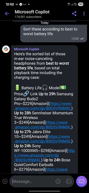 مقایسه‌های قیمت Viber با استفاده از MS Copilot