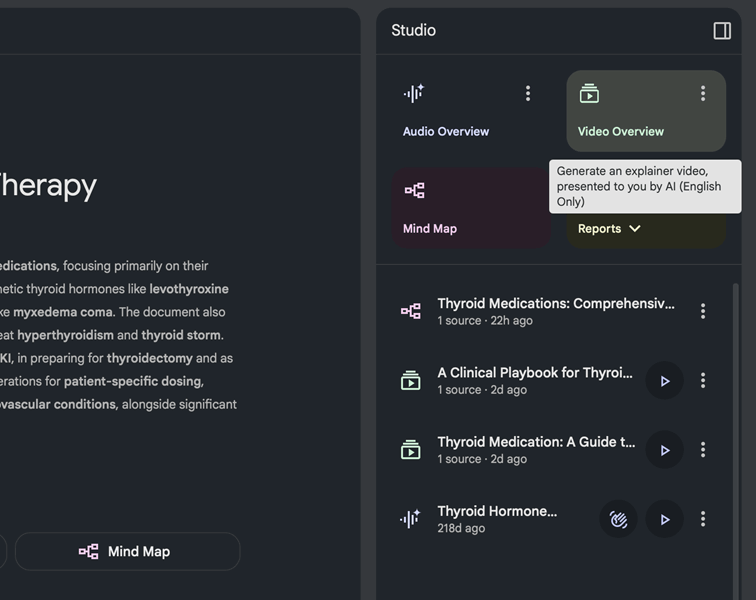 گزینه Video Overviews در NotebookLM