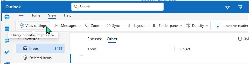 تنظیمات نمای برجسته در برنامه Outlook ویندوز