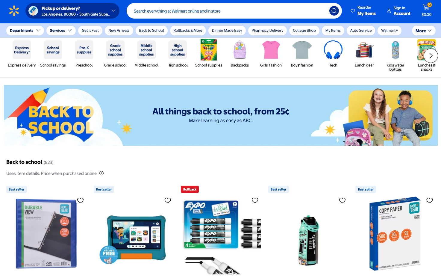 بخش بازگشت به مدرسه Walmart با دسته‌بندی‌های منظم