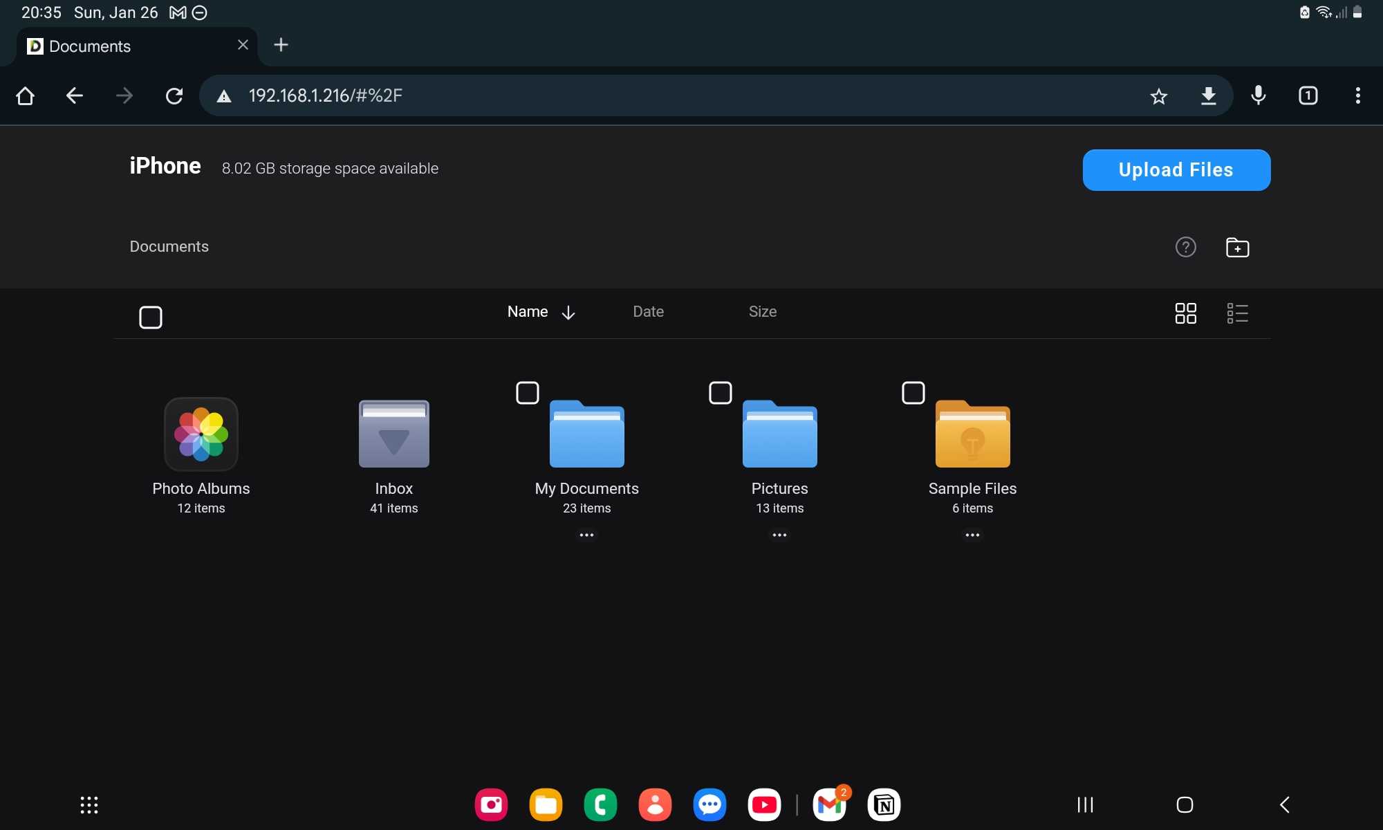 انتقال فایل بین آیفون و تبلت اندروید با راه‌اندازی سرور WebDAV با استفاده از برنامه Documents در آیفون
