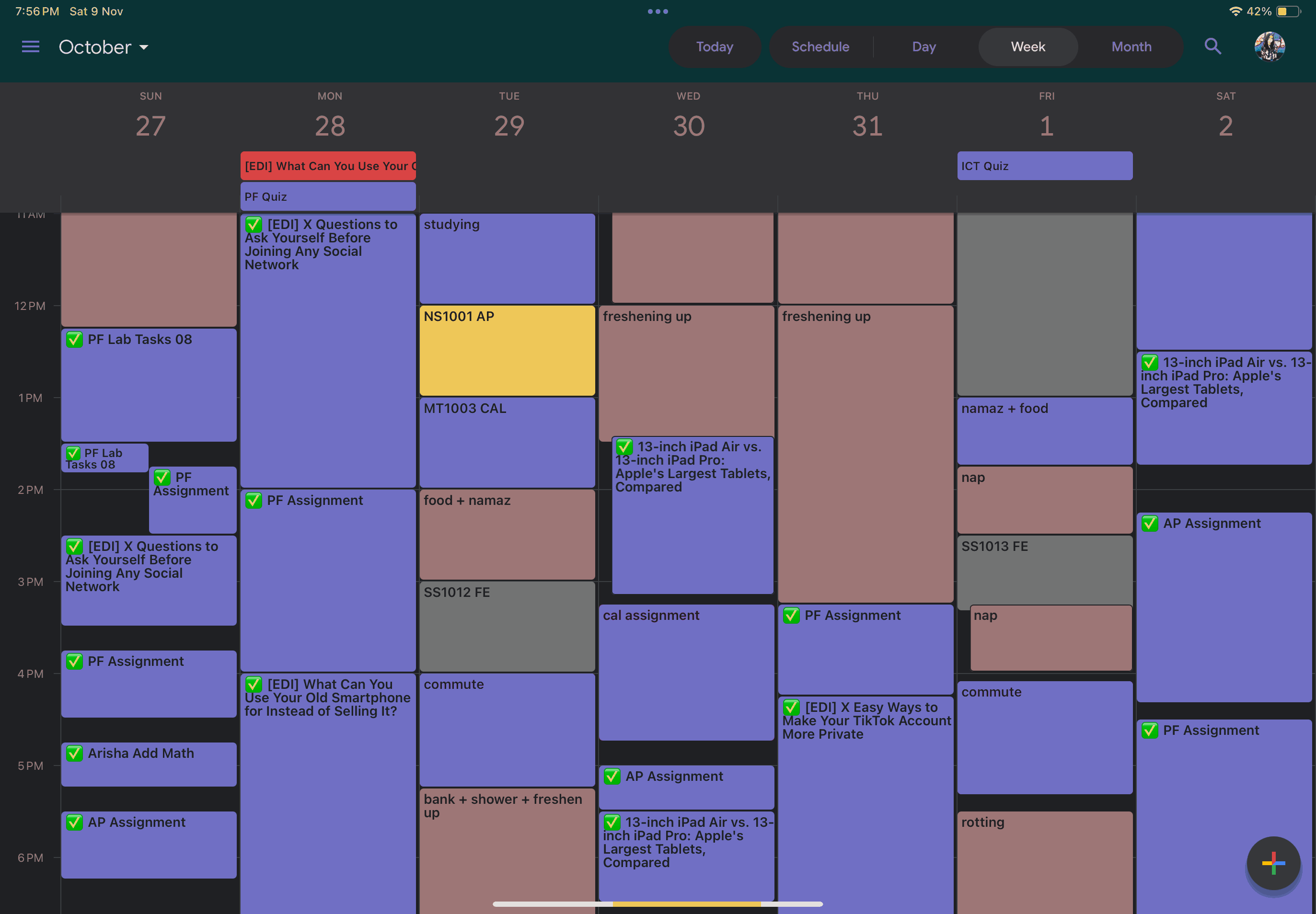 هفته برنامهریزی شده در Google Calendar