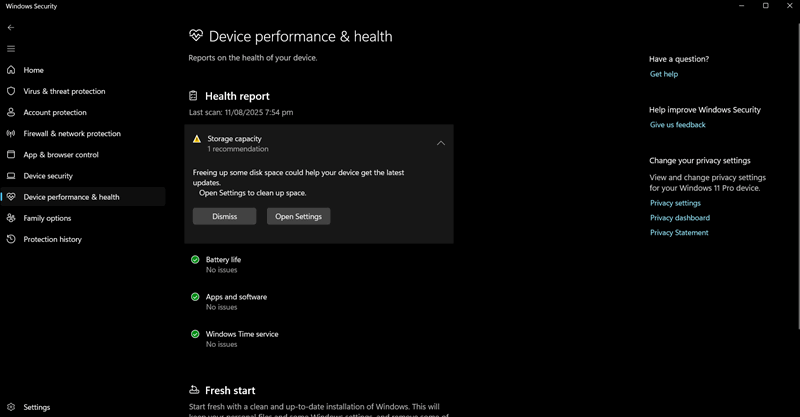 عملکرد و سلامت دستگاه ویندوز