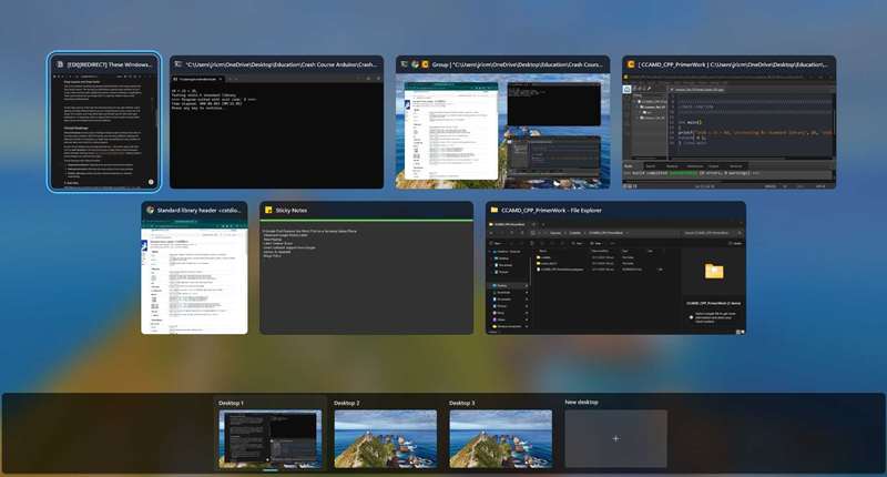 مشاهده تمام پنجره‌ها با نمای کار
