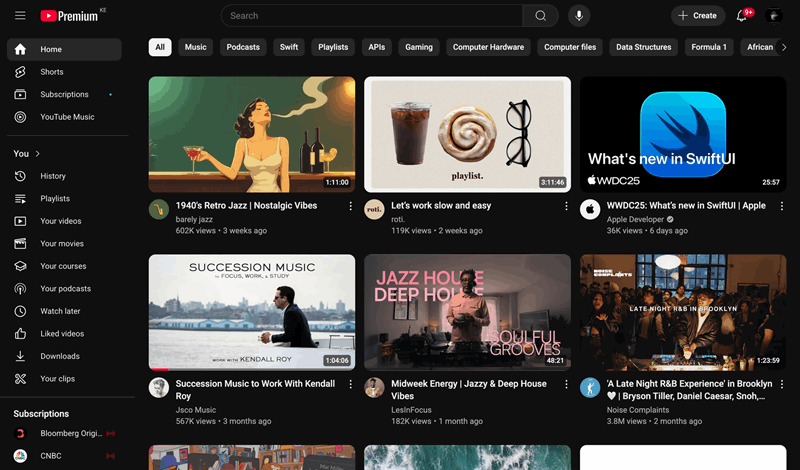 فید اصلی یوتیوب پس از پخش یک مجموعه جاز تک