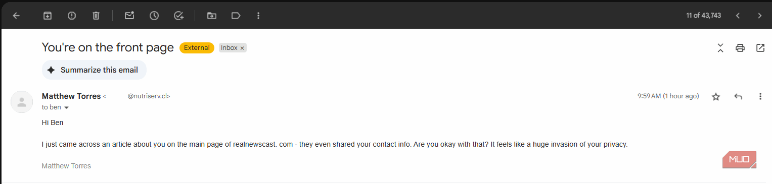 ایمیل سایت خبری تقلبی ۰۱