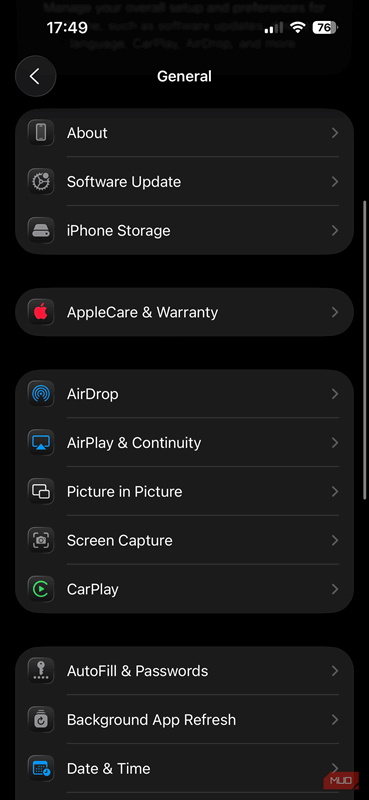 01a تنظیمات عمومی آیفون نمایش CarPlay