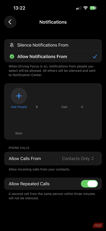 03b مخاطبین مجاز در Driving Focus آیفون