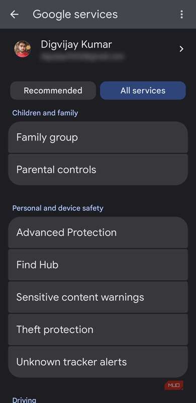 حفاظت پیشرفته در لیست تمام خدمات