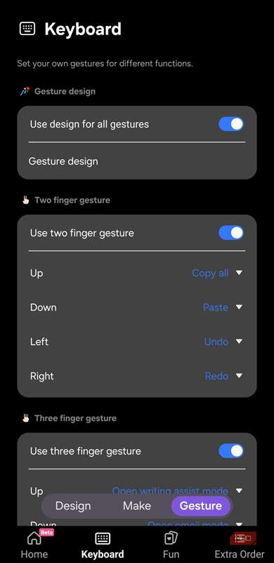 ژست‌های دو و سه انگشتی را فعال کنید تا برای هر سوایپ عملی اختصاص دهید