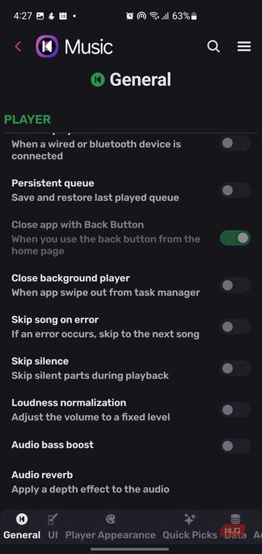 صفحهٔ تنظیمات عمومی برای برنامهٔ Kreate