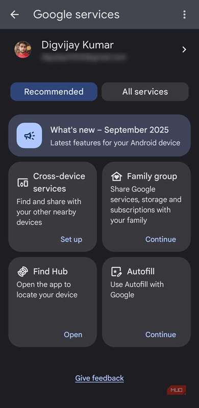 صفحه داشبورد خدمات گوگل