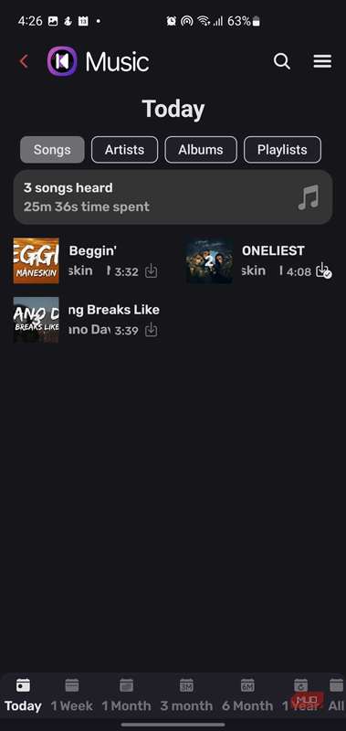 صفحهٔ آمار گوش دادن برنامهٔ Kreate