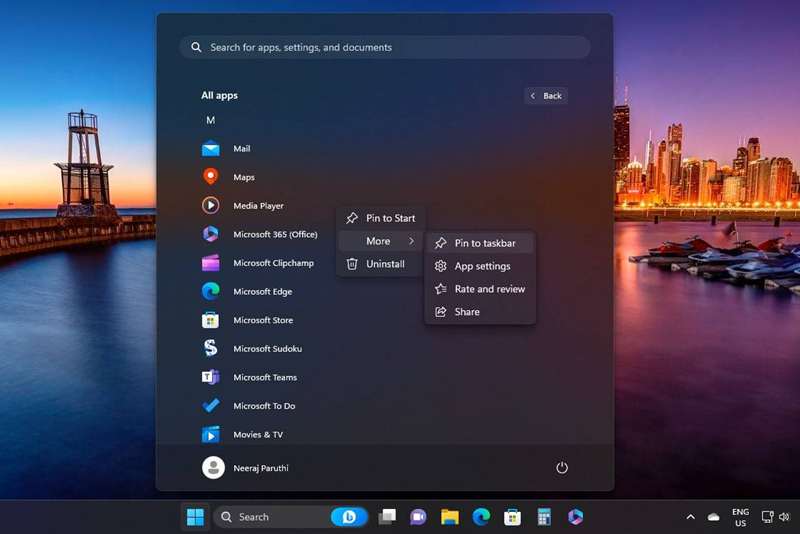 برنامه‌ای که از تمام برنامه‌ها در منوی استارت پین می‌شود