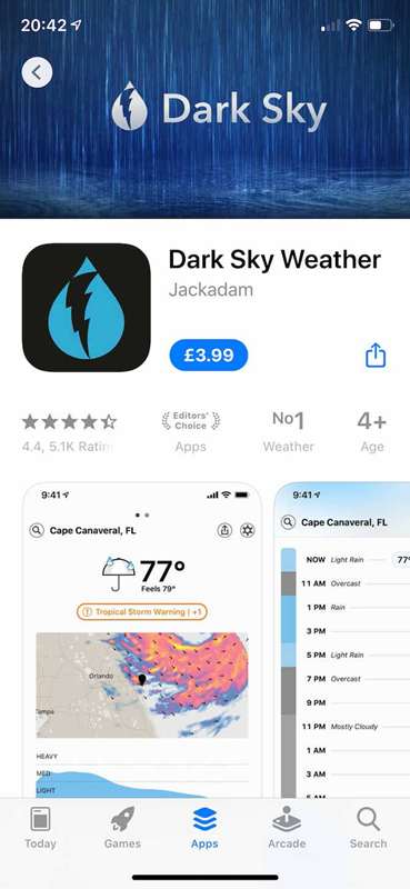 هدیه‌دادن برنامه Dark Sky در iOS