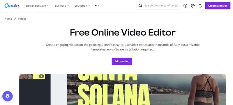 صفحه اصلی ویرایشگر ویدیو کانوا