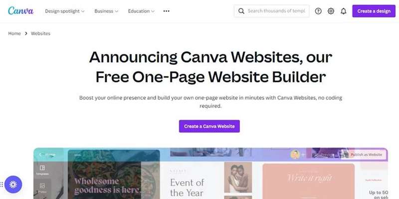 صفحه اصلی وب‌سایت‌های کانوا