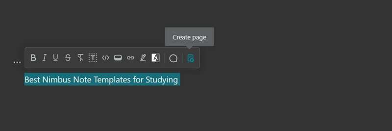 نمایش ابزار «Create Page» در Nimbus Note