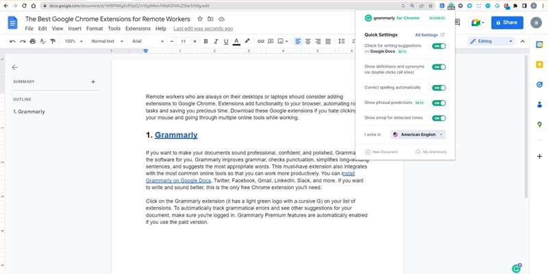 تصویر صفحه‌نمایش افزونه Grammarly برای مرورگر Google Chrome