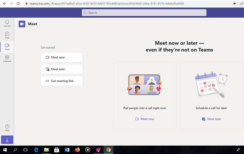 صفحه Meet برای Microsoft Teams در ویندوز 10