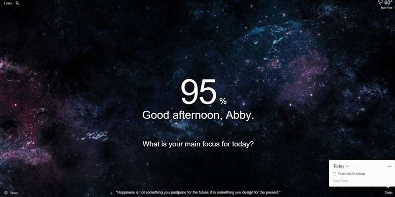 تصویر صفحه‌نمایش افزونه Momentum برای مرورگر Google Chrome